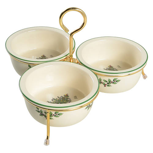 Christmas Tree Condiment Bowl - Set of 3 & Metal Stand