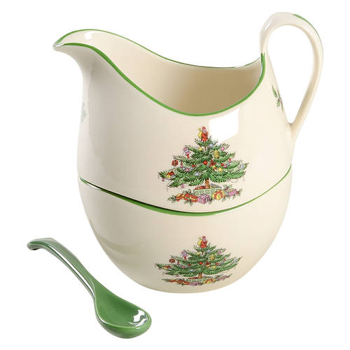 Christmas Tree Stacking Creamer & Open Sugar w/Ceramic Spoon