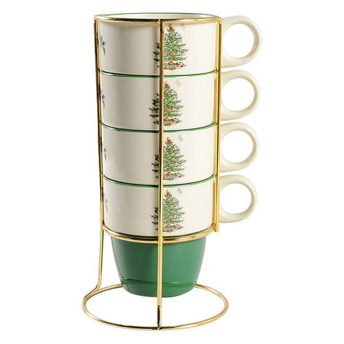 Christmas Tree Stackable Mug - Set of 4 & Metal Rack