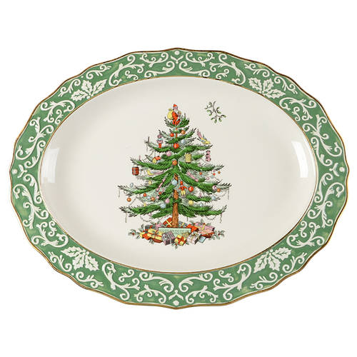 Christmas Tree 15" Oval Serving Platter
