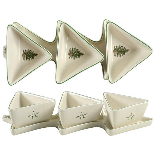 Christmas Tree Tree Shape Platter (PL12TR) & 3 Triangular Dip Bowls (DIBTRI)
