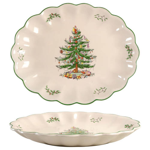 Christmas Tree 15" Oval Fluted Dish