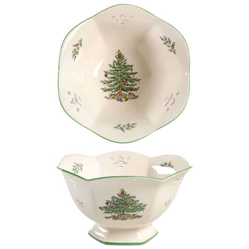 Christmas Tree Footed Hexagonal Bowl
