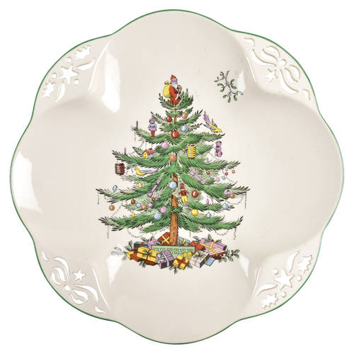 Christmas Tree Large Round Scalloped Dish