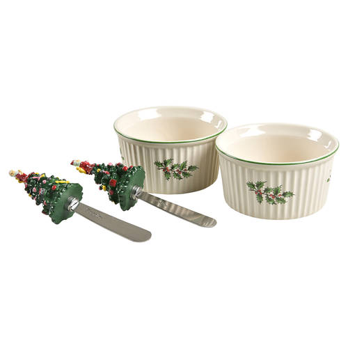 Christmas Tree Set of 2 Ramekins & Canape Spreaders