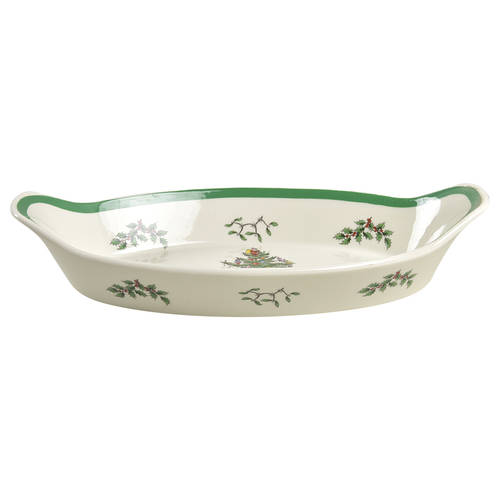 Christmas Tree Oval Handled Sole Dish
