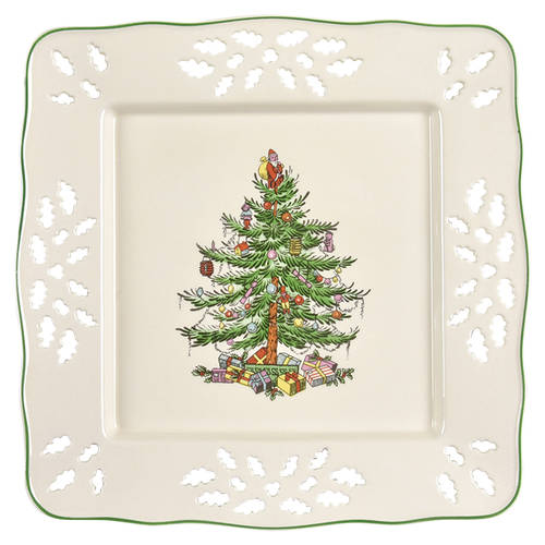 Christmas Tree 8" Pierced Square Tray