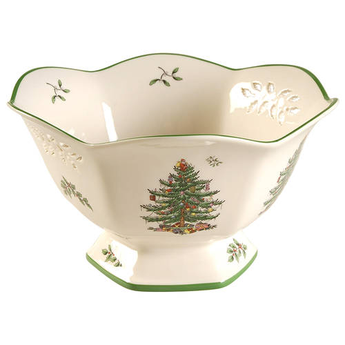 Christmas Tree 8" Pierced Hexagonal Footed Bowl
