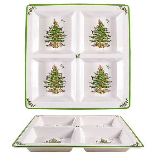Christmas Tree 4 Section Square Melamine Tray
