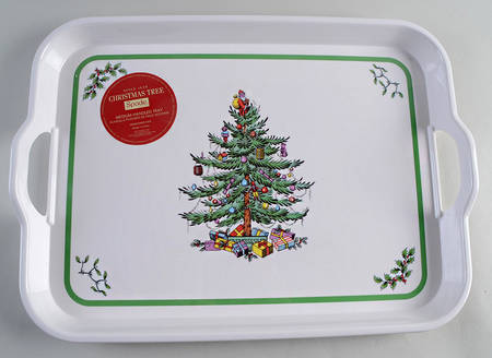 Christmas Tree 17" Rectangular Handled Serving Melamine Tray