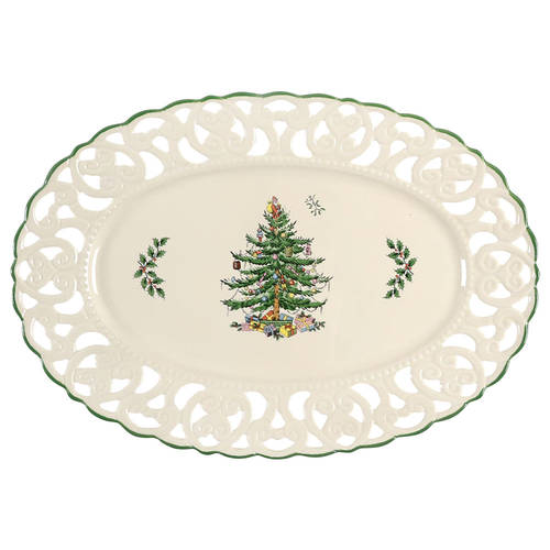 Christmas Tree 14" Pierced Oval Dish