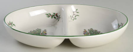 Christmas Tree 11" Oval Divided Vegetable Bowl