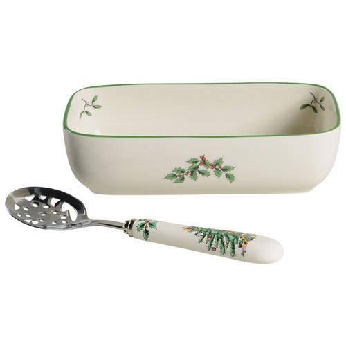 Christmas Tree Cranberry Bowl & Stainless/Ceramic Server