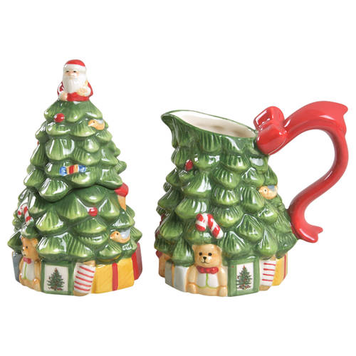 Christmas Tree Figural Creamer & Sugar Set