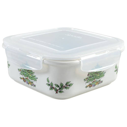 Christmas Tree 8" Square Food Storage Container & Plastic Lid