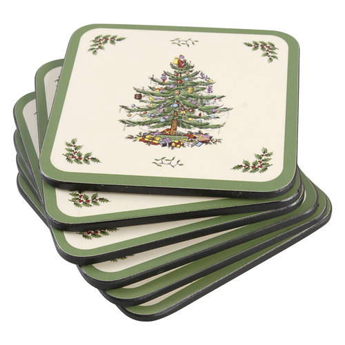 Christmas Tree Square Corkback Coaster - Set of 6