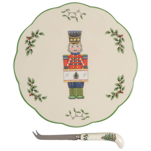 Christmas Tree Cheese Plate & Knife Set