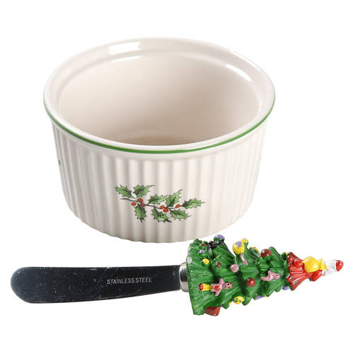 Christmas Tree Ramekin & Canape Spreader Set