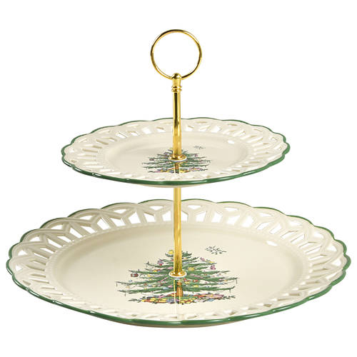 Christmas Tree Pierced 2 Tier Serving Tray