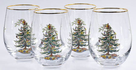 Christmas Tree Glassware Stemless Wine - Set of 4