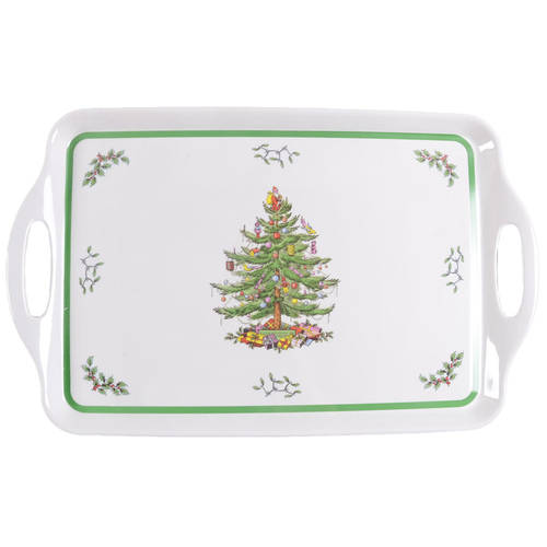 Christmas Tree 19" Rectangular Handled Serving Melamine Tray