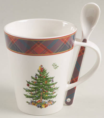 Christmas Tree Slotted Handle Mug & Ceramic Spoon Set