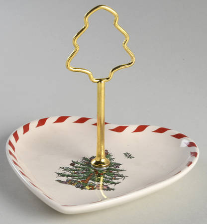 Christmas Tree Heart Shape Center Handled Tidbit Dish