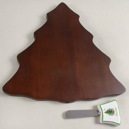 Christmas Tree Wood Tree Shaped Cheese Board & Spreader