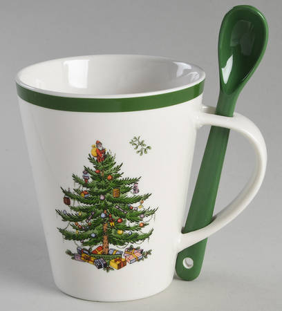 Christmas Tree Slotted Hnadle Mug & Ceramic Spoon Set