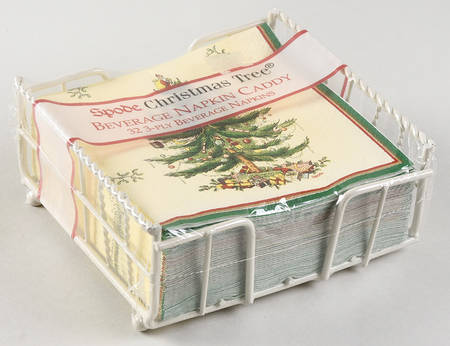 Christmas Tree Package of Paper Beverage Napkins & Metal Caddy