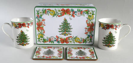 Christmas Tree (5 Pc) Mug & Coaster Set W/Tin