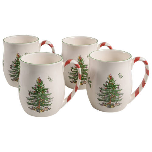 Christmas Tree Peppermint Accent Mug - Set of 4