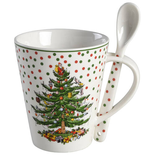 Christmas Tree Slotted Handle Mug & Ceramic Spoon Set