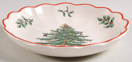 Christmas Tree Red Trim Small Round Fluted Dish by Spode