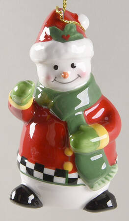 Christmas Tree Ornaments Black & White Snowman - Red Cap - Boxed