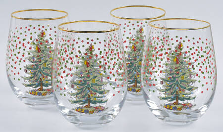 Christmas Tree Glassware Stemless Wine - Set of 4