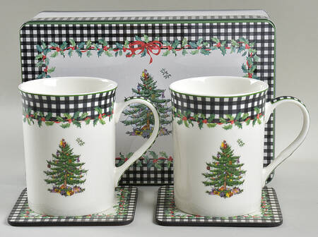 Christmas Tree 5 Pc Mug & Coaster Set W/Tin