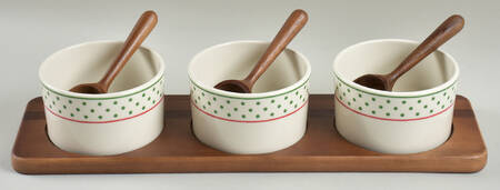 Christmas Tree (7 Piece) Condiment Bowl Set w/Wood Tray