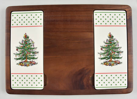 Christmas Tree Wood Cheese Board with Ceramic Tile