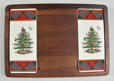Christmas Tree Wood Cheese Board with Ceramic Tile