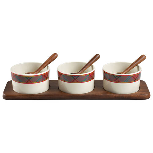 Christmas Tree (7 Piece) Condiment Bowl Set w/Wood Tray