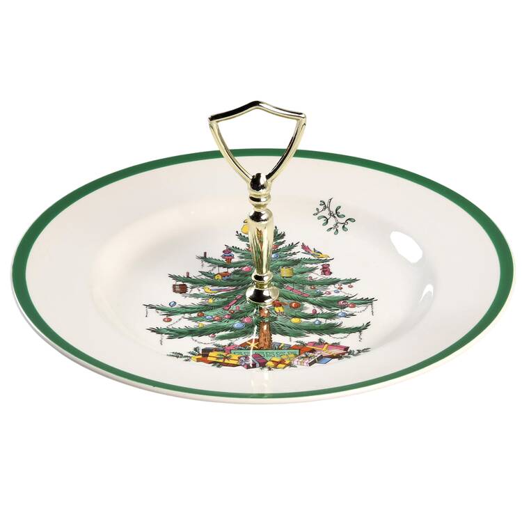 Christmas Tree Round Serving Plate with Handle (DP)