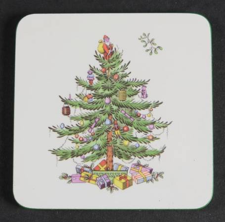 Christmas Tree Square Cork Wood & Plastic Coaster