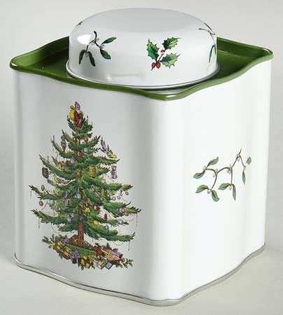 Christmas Tree Tin Tea Caddy & Lid