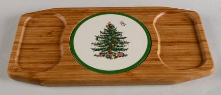 Christmas Tree 15" Rectangular Wood Cheese Tray w/Tile