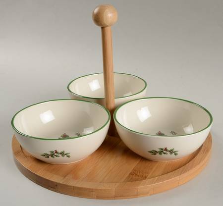 Christmas Tree Condiment Set-3 Open Bowls & Tray