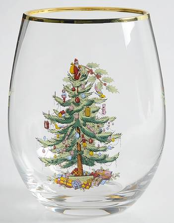 Christmas Tree Glassware Stemless Wine