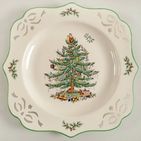 Christmas Tree 9" Pierced Square Plate-65th Anniversary Backstamp