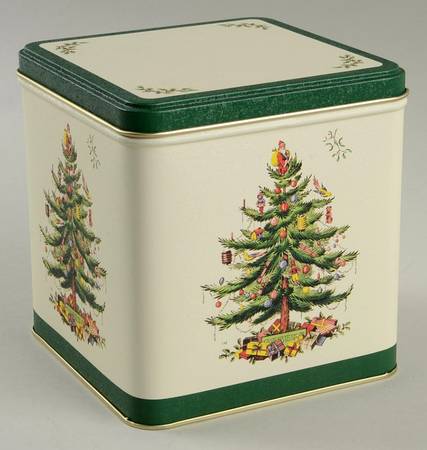 Christmas Tree Square Storage Tin W/Lid