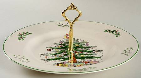 Christmas Tree Round Serving Plate with Handle (DP)
